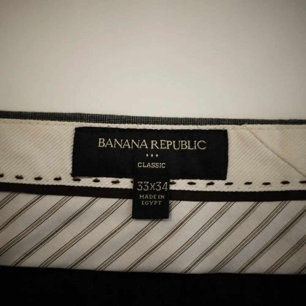 Banana‎ Republic Gray Birdseye Polyester Flat Front Mid Rise Dress Pants 33/33